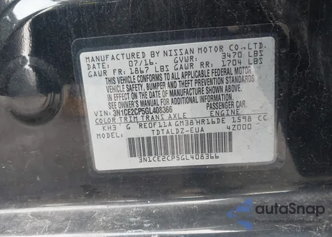 2016 Nissan Versa Note S (Sr)/S Plus/Sl/Sr/Sv from USA, damaged, VIN 3N1CE2CP5GL408366